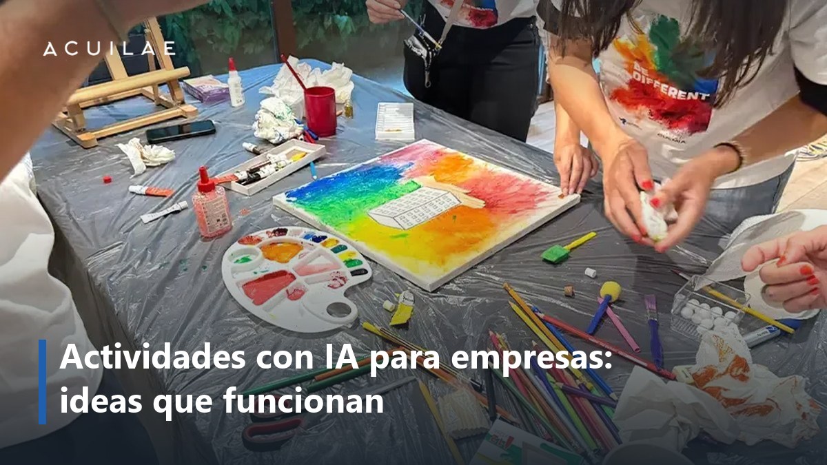 Actividades con IA para empresas: manos de un equipo pintando un lienzo de colores en el team building artístico