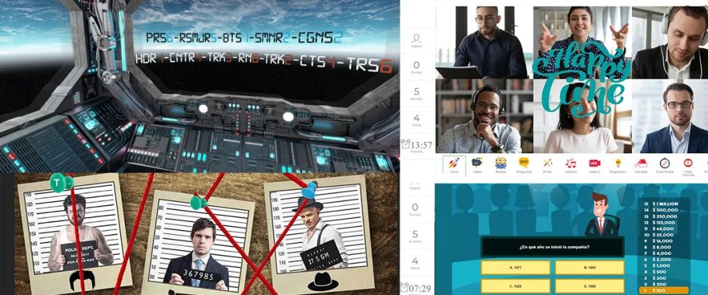 Team building virtual para equipos remotos: pantallas de un escape room y un concurso jugados en formato híbrido
