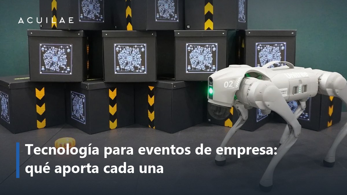 Tecnología para eventos: robot humanoide y perro robot preparados para recibir a los invitados de un evento