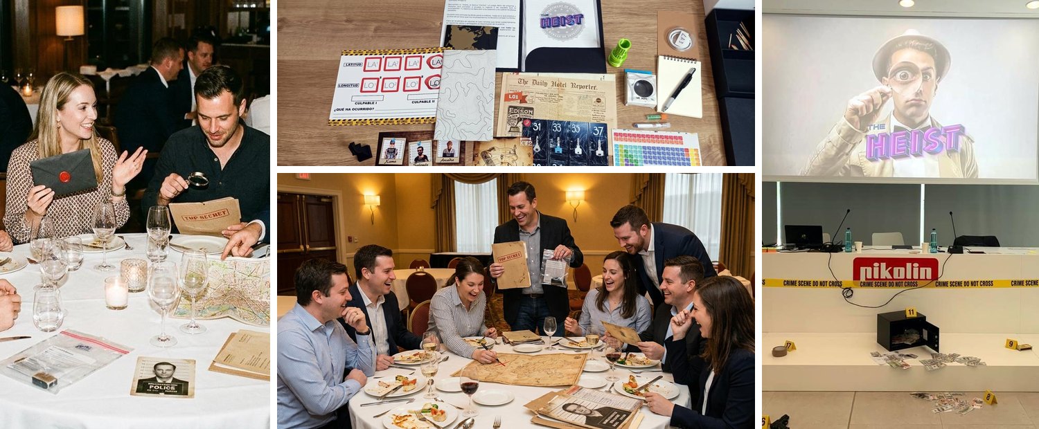 Collage de la investigación del robo de arte en una cena de empresa