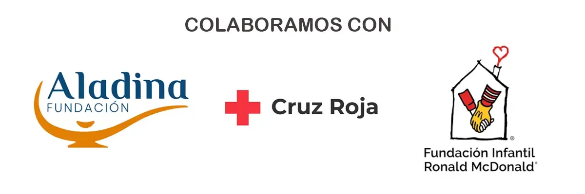 Logotipos de Fundación Aladina, Cruz Roja y Fundación Infantil Ronald McDonald bajo el título Colaboramos con