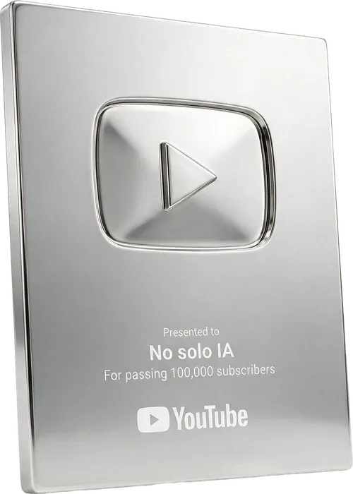 Placa de plata de YouTube del canal No solo IA por superar los 100.000 suscriptores