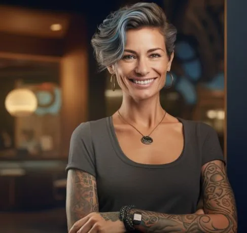 Avatar virtual personalizado diseñado para el evento anual de Ilunion: mujer sonriente con tatuajes