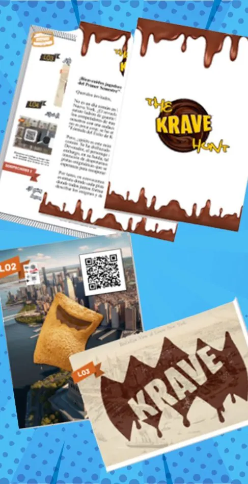 Material del juego The Krave Hunt diseñado para Kellogg's con tarjetas y códigos QR