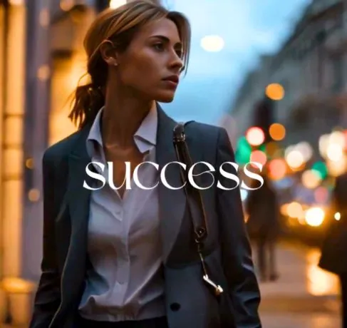 Ejemplo de inteligencia artificial generativa: retrato de ejecutiva urbana con el texto success
